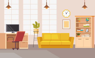 Home office interior workplace concept. Vector flat graphic design illustration