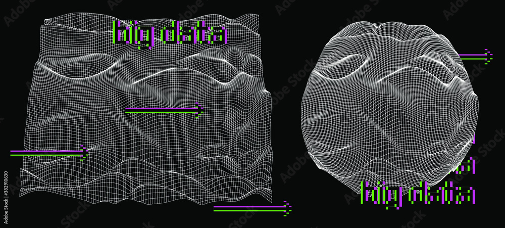 Aufkleber Vector abstract 3D big data visualization. Futuristic infographics aesthetic design. Visual information complexity. Intricate data threads plot. Social network or business analytics representation.