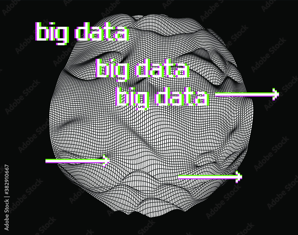 Aufkleber Vector abstract 3D big data visualization. Futuristic infographics aesthetic design. Visual information complexity. Intricate data threads plot. Social network or business analytics representation.