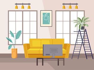 Living room apartment home house flat interior concept. Vector flat graphic design illustration
