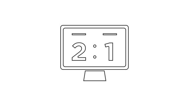 Black line Sport mechanical scoreboard and result display icon isolated on white background. 4K Video motion graphic animation