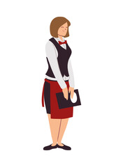 Fototapeta premium woman waitress with uniform and menu