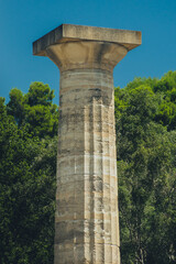 A vertical photo of Doric order column or pillar, photo taken on the ancient archeological site of...