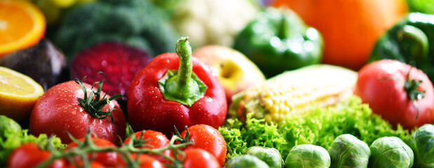 Composition with variety of fresh vegetables and fruits