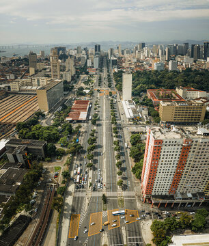 Aerial View Of Famous Presidente Vargas Road And Central Station, Rio De Janeiro