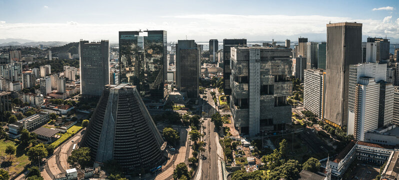 Aerial Panoramic View Of Business District In Downtown Rio de Janeiro, Brazil