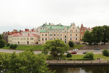 Fototapeta premium Beautiful landscape of the old town in Vyborg, Russia