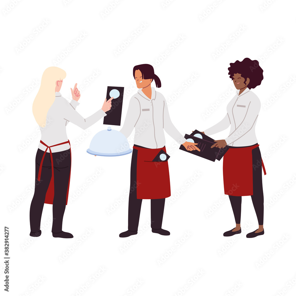 Poster waiters in uniform with the menu to take the order