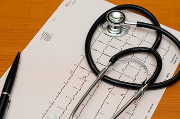 Stethoscope on a cardiogram result