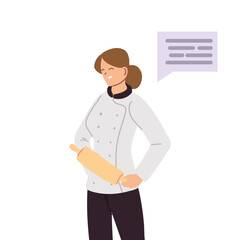 young woman chef with message of bubble
