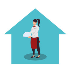 waitress with tray of food on home