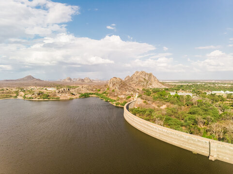 Aerial view of Acude Cedro dam close to Quixad&aacute;, Brazil.