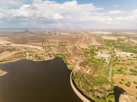 Aerial view of Acude Cedro dam close to Quixad&aacute;, Brazil.