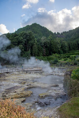 Walk on the Azores archipelago. Discovery of the island of Sao Miguel, Azores. Furnas