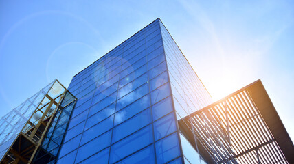 Fototapeta premium Fragment facade of a modern office building with glazing, perspective. 