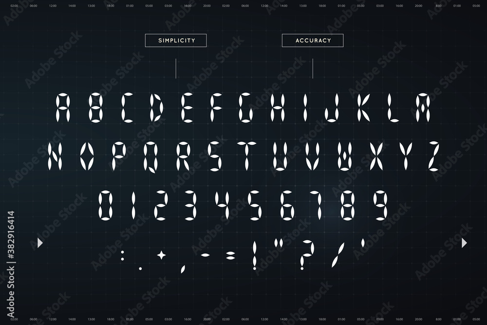 Poster Digital awesome symbols set. Futuristic style alphabet. Font for HUD or digital display. Vector typography design