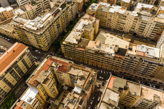Aerial view of urban setting in the city of Cagliari in Sardinia, Italy.