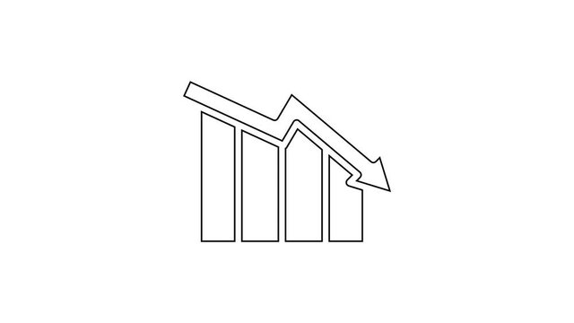 Black line Financial growth decrease icon isolated on white background. Increasing revenue. 4K Video motion graphic animation