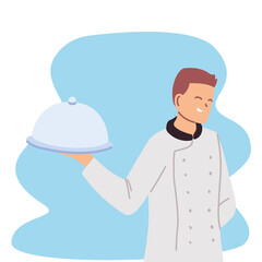 professional cook man with tray of food
