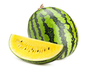 yellow watermelon isolated on white background, clipping path, full depth of field