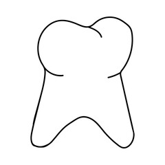 The tooth is a linear doodle isolated on a white background.