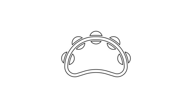 Black line Musical instrument percussion tambourine, with metal plates icon isolated on white background. 4K Video motion graphic animation