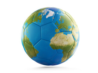Fototapeta na wymiar soccer ball with color of the world map. 3d-illustration. elements of this image furnished by NASA