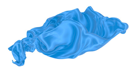 Beautiful flowing fabric of blue wavy silk or satin. 3d rendering image.