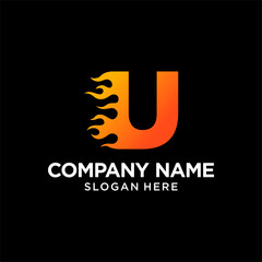 U Letter Flame Logo Design Template Inspiration, vector.