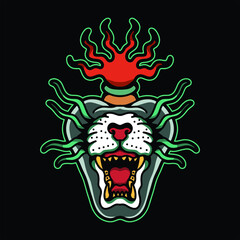 burning panther tattoo vector design