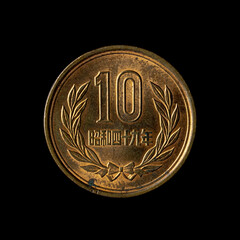 1983 Japanese Ten Yen isolated on the black background