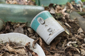 Old dirty broken cup in Chernobyl zone