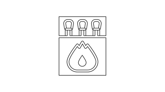 Black line Open matchbox and matches icon isolated on white background. 4K Video motion graphic animation