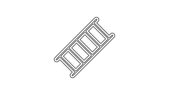 Black line Fire escape icon isolated on white background. Pompier ladder. Fireman scaling ladder with a pole. 4K Video motion graphic animation
