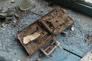 Old dirty mousetrap in Chernobyl zone