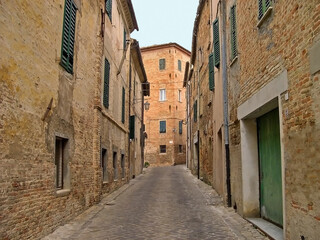 Fototapeta na wymiar Italy, Marche, Corinaldo downtown medieval street. 