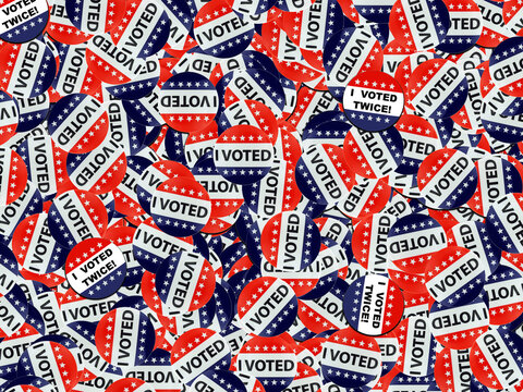 Red White And Blue I Voted Button Background With Some I Voted Twice Buttons