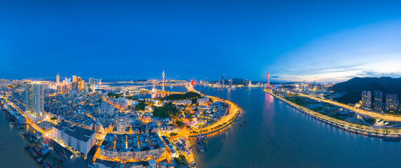 Night view of Zhuhai City and Macau, China