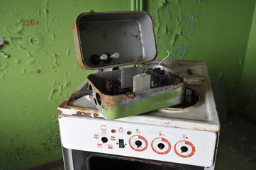 Old broken soviet stove in Chernobyl zone