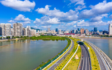 Fototapeta na wymiar Pearl River Delta Ring Expressway, Cityscape of Zhuhai City, Guangdong Province, China