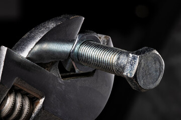 Wrench Bolt Nut threads closeup