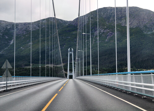 View To The Road Of The Hardangerbrua Suspension Bridge At Eidfjord On An Overcast  Summer Day