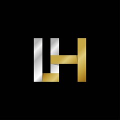 LH initial letter logo, simple shade, gold silver color