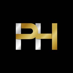 PH initial letter logo, simple shade, gold silver color