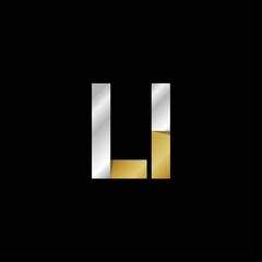 LI initial letter logo, simple shade, gold silver color