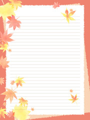 秋の落ち葉のイラストと便箋フレーム