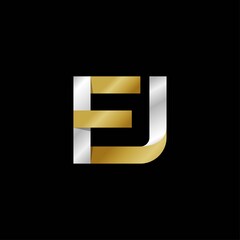 EJ initial letter logo, simple shade, gold silver color