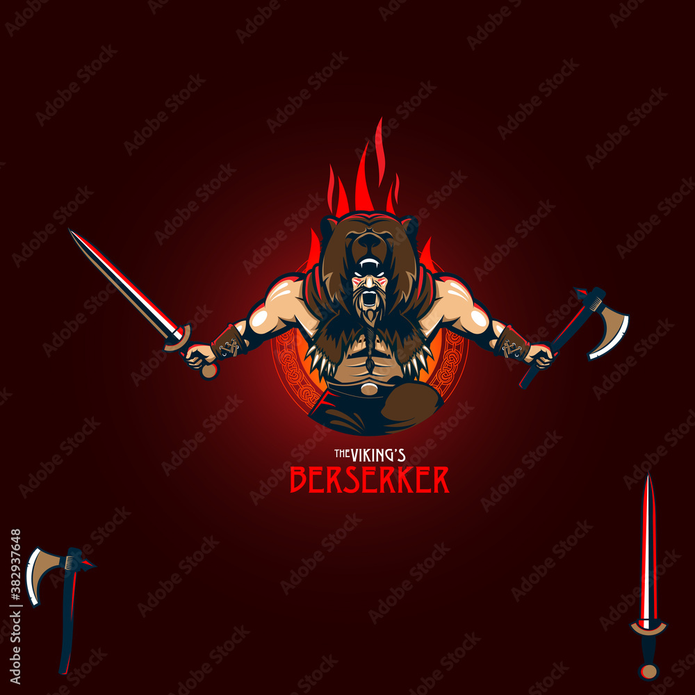 Wall mural Viking Berserker the fearless elite squad vector illustration
in battle cry pose