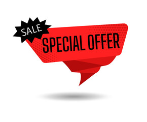 Black Friday sale red banner template, special offer. Retro design element dialog cloud, halftone dot background. Advertising sign banner of sale, promotion. Isolated vector illustration