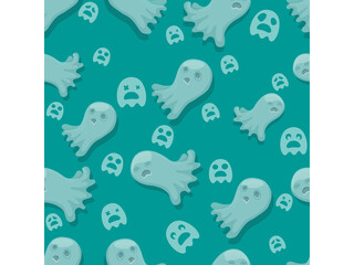 Obraz premium Halloween seamless pattern ghosts. Cartoon characters halloween illustration. Vector pattern for paper background vector